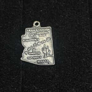 Vintage Silver Arizona State Shape Dangle Charm, Popular Locations 925 Sterling